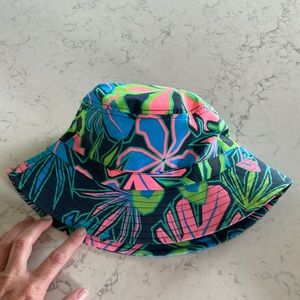 Navy and neon pink, green, and blue bucket hat. Worn once.